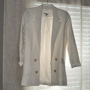 Ivory open blazer with tan stripes